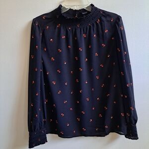 Madewell Women's (Re)sourced Georgette Smocked Mockneck Top in Amie Floral Sz S‎